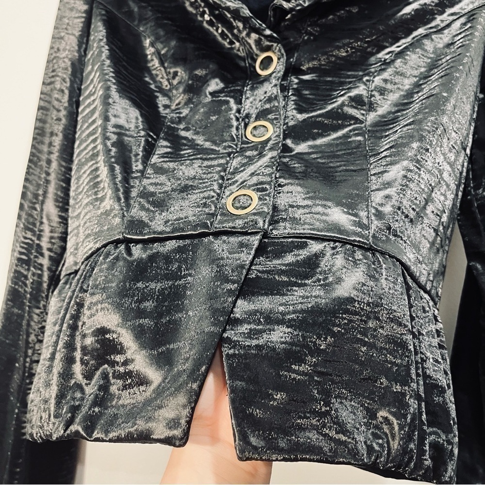 Joseph Ribkoff Vintage Black Snap Front Peplum Moto Metallic Jacket Blazer sz 6 - Picture 4 of 15